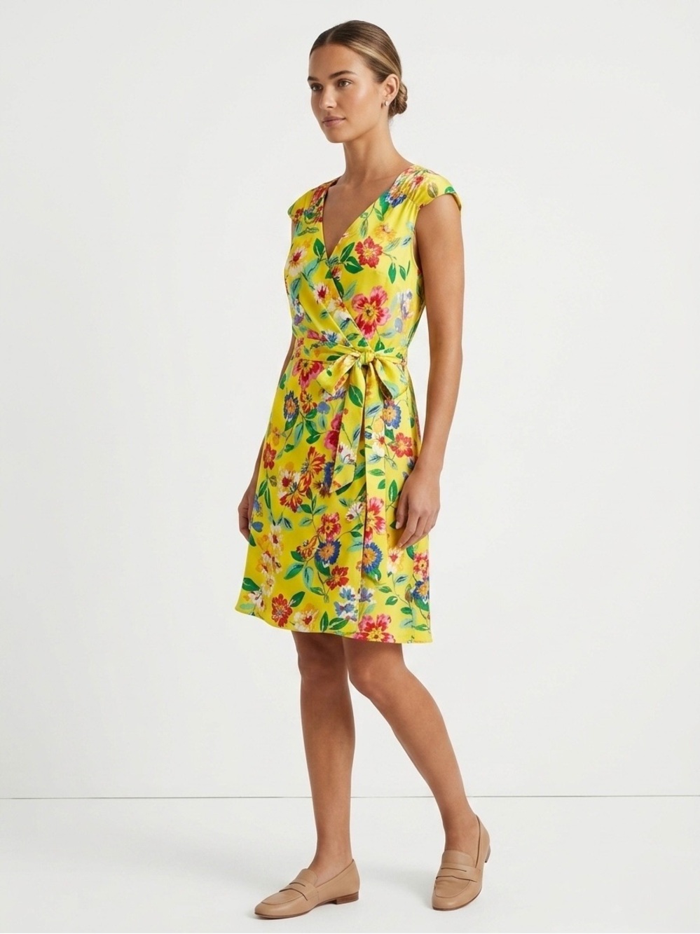 Kate Spade Cathleen Silk Wrap Knee Length Dress Full Bloom Yellow Floral Size 6
